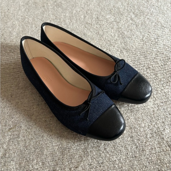 $148 J Crew Zoe Cap Toe Ballet Flats Denim & Black 9 ss24 - Picture 5 of 6